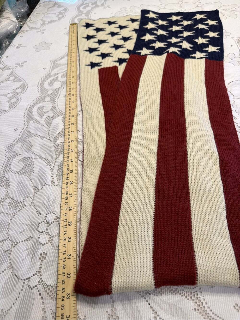 USA  Knit Scarf US National Red White Blue Acrylic. 66”/10” Old Navy - Picture 2 of 3